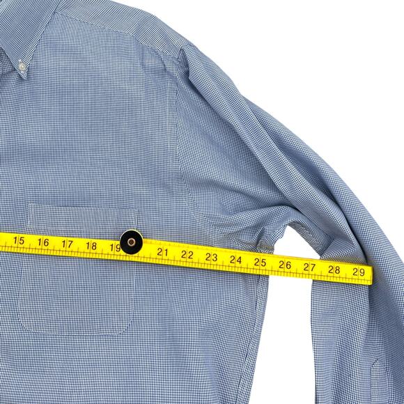 IZOD Button Down Blue‎ Poplin Check Pattern Long Sleeve Pocket Dress Shirt XL - Picture 5 of 6